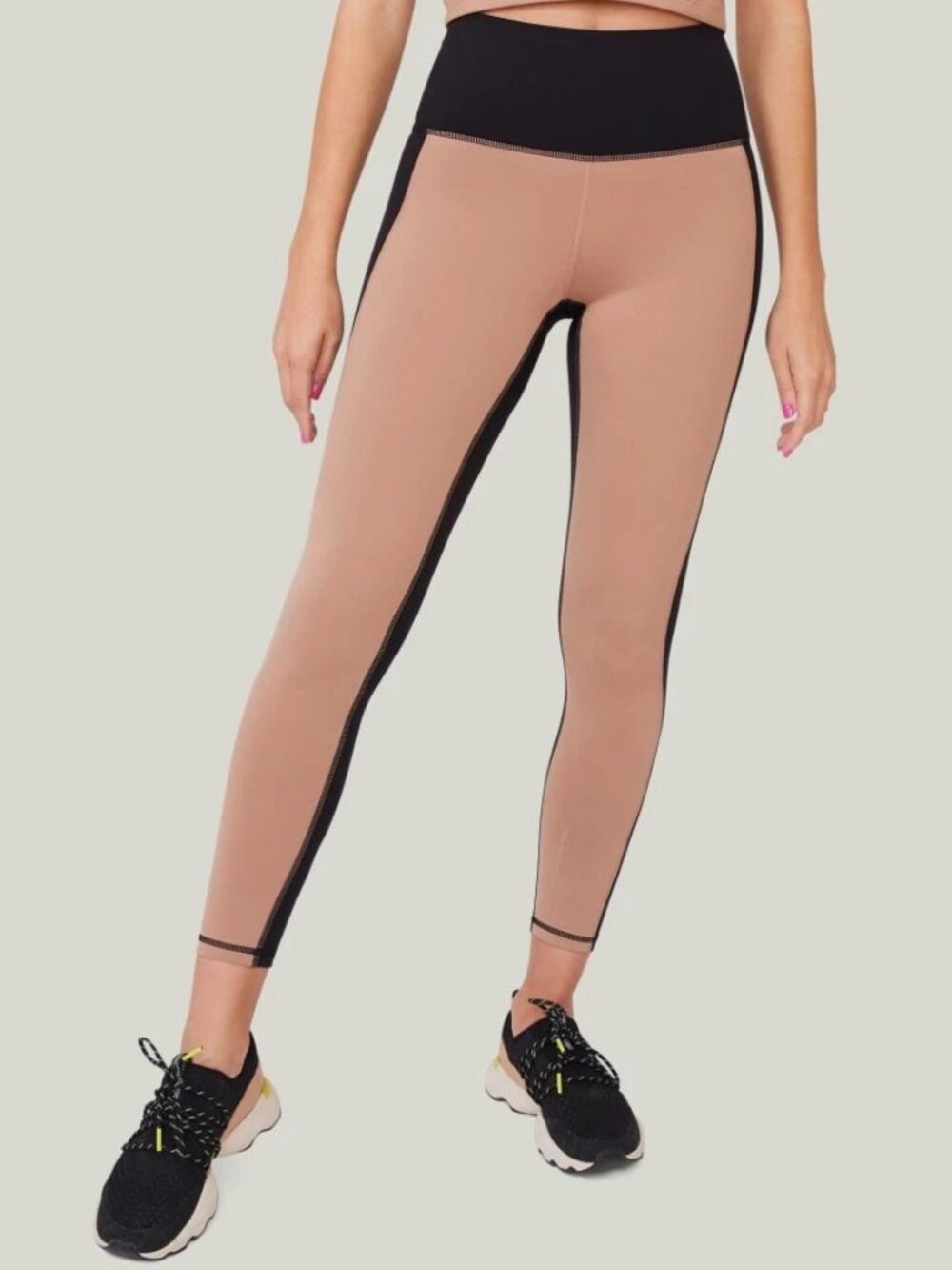 Terez TLC Colorblock High Rise Legging Size S Black Tan Camel Yoga Athleisure
